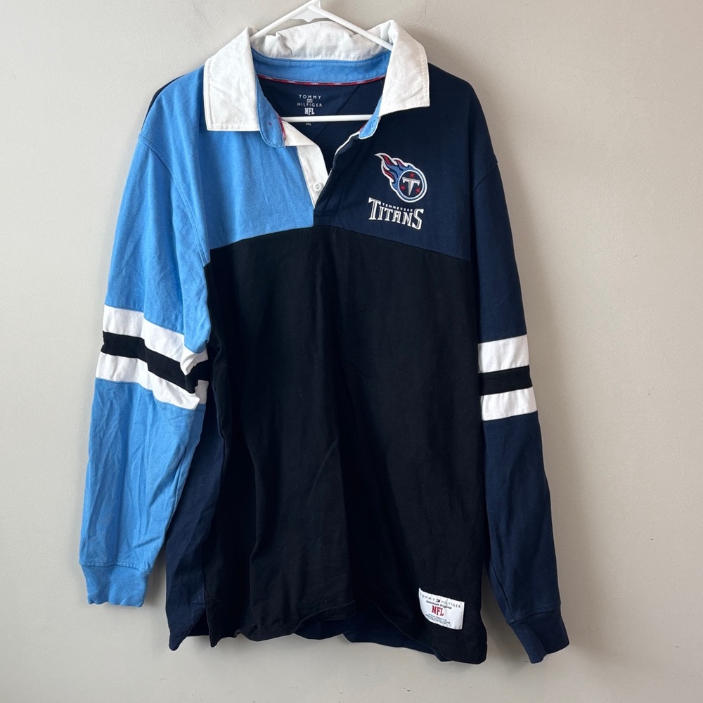 NFL Titans Tommy Hilfiger Collaboration Men's Blue and Black Long Slv Shirt